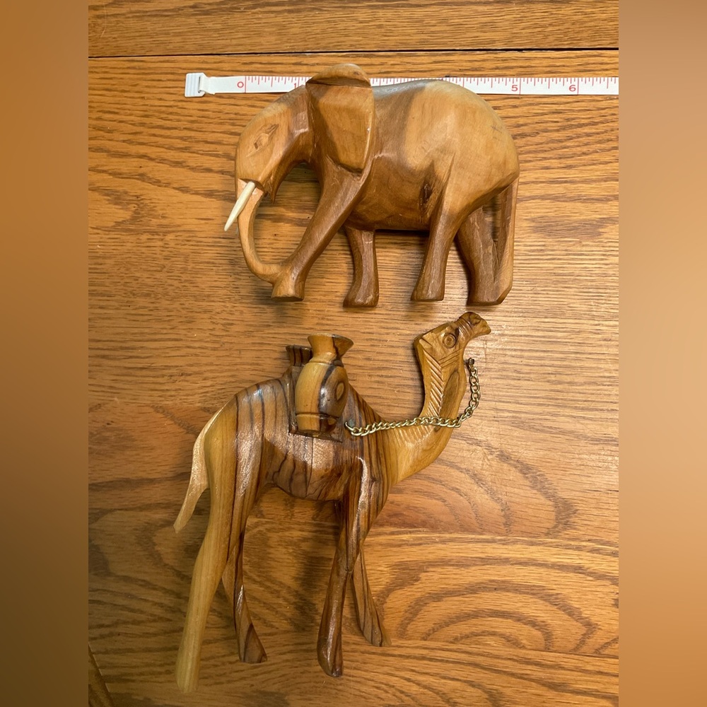 Hand carved Wood Elephant and Camel